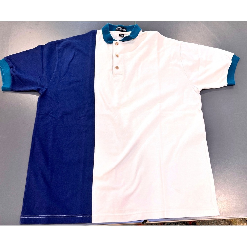 Jonathan Corey Polo Shirt Mens XL Navy White Excellent Colorblock Cotton Vintage